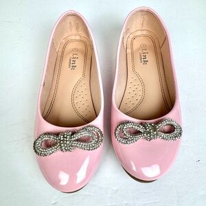 Little Girl Pink Patent Leather Ballet Flats with Crystal Bow Size 1